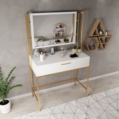 Modern Makyaj Masası L747 Gold Beyaz