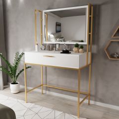 Modern Makyaj Masası L747 Gold Beyaz