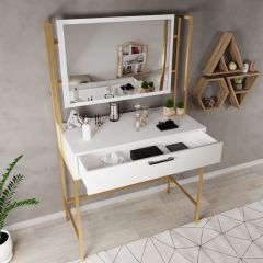 Modern Makyaj Masası L747 Gold Beyaz