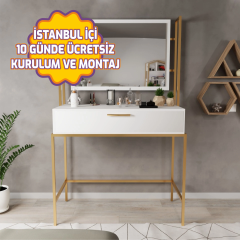 Modern Makyaj Masası L747 Gold Beyaz