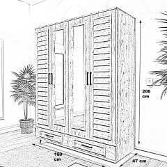 Panjurlu 4 Kapılı Gardırop 160*47*206 cm