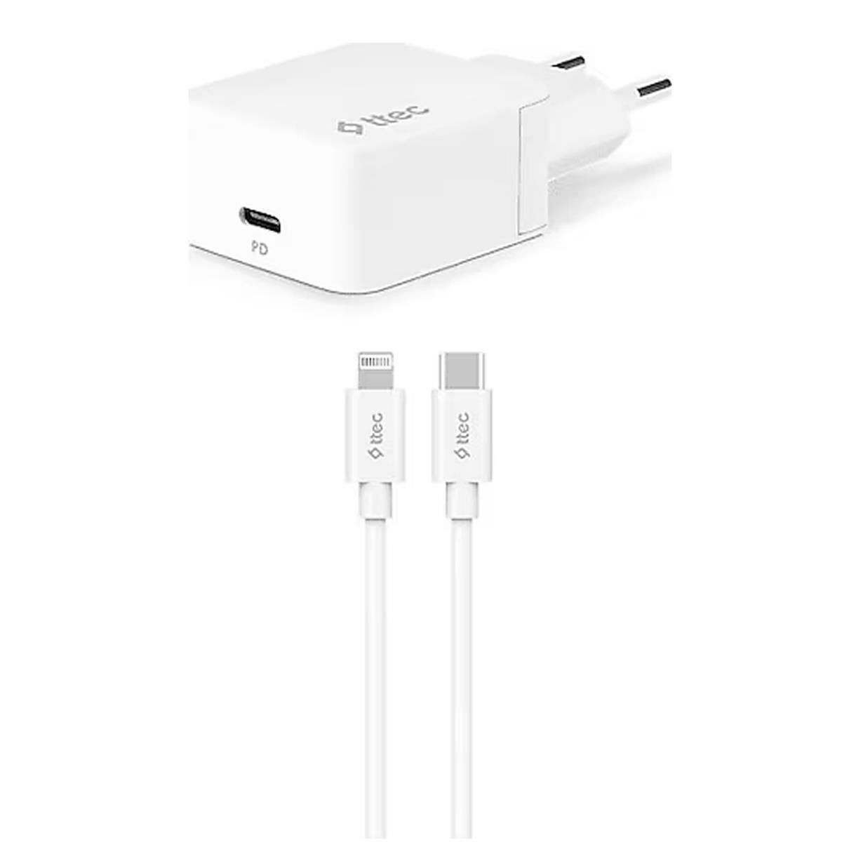 Ttec 2SCS22BL SmartCharger PD 20W Seyahat Hızlı Şarj Aleti+USB-C - Lightning 150cm Kablo  Beyaz