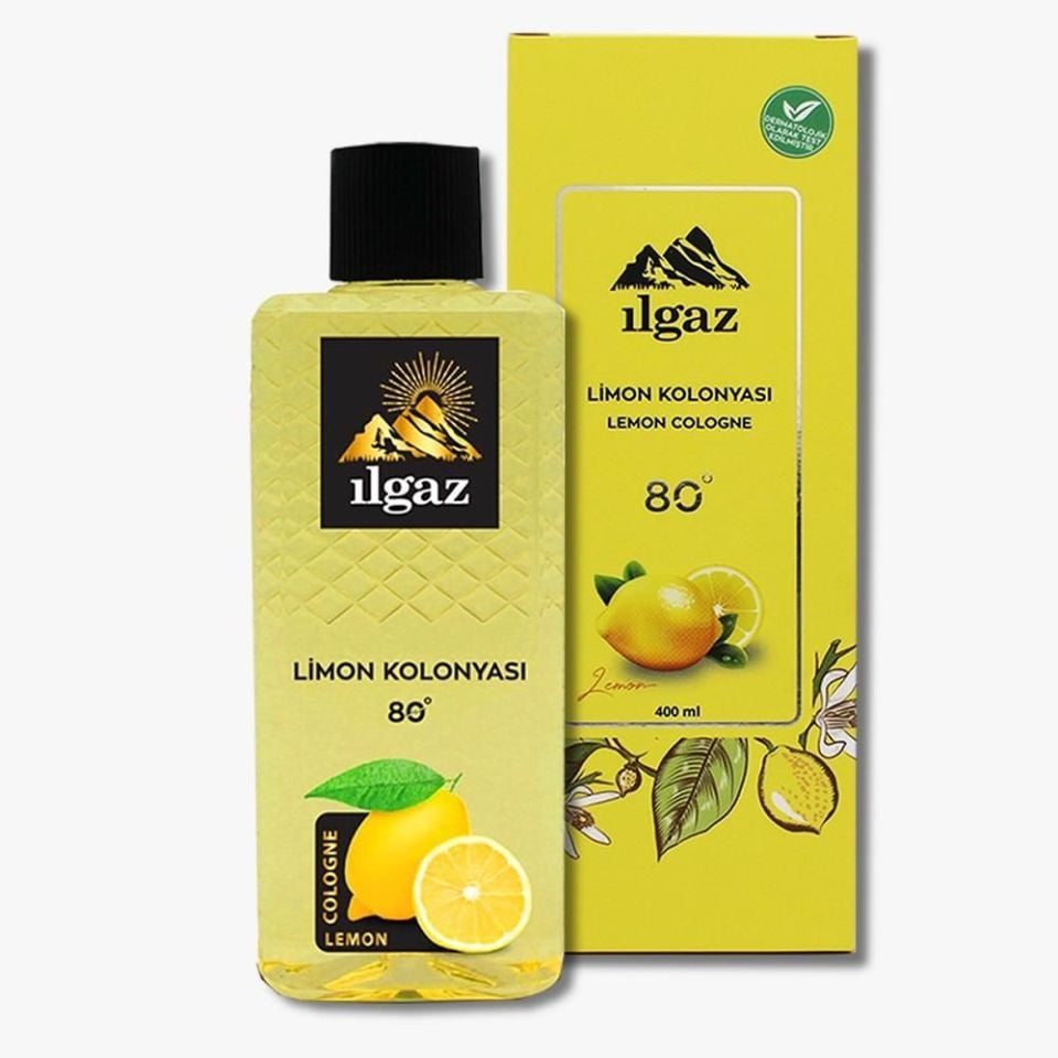 ILGAZ Elegance Series Limon Kolonyası 400 Ml 80 Derece Dökme Limon Kolonyası Siyah Kapaklı