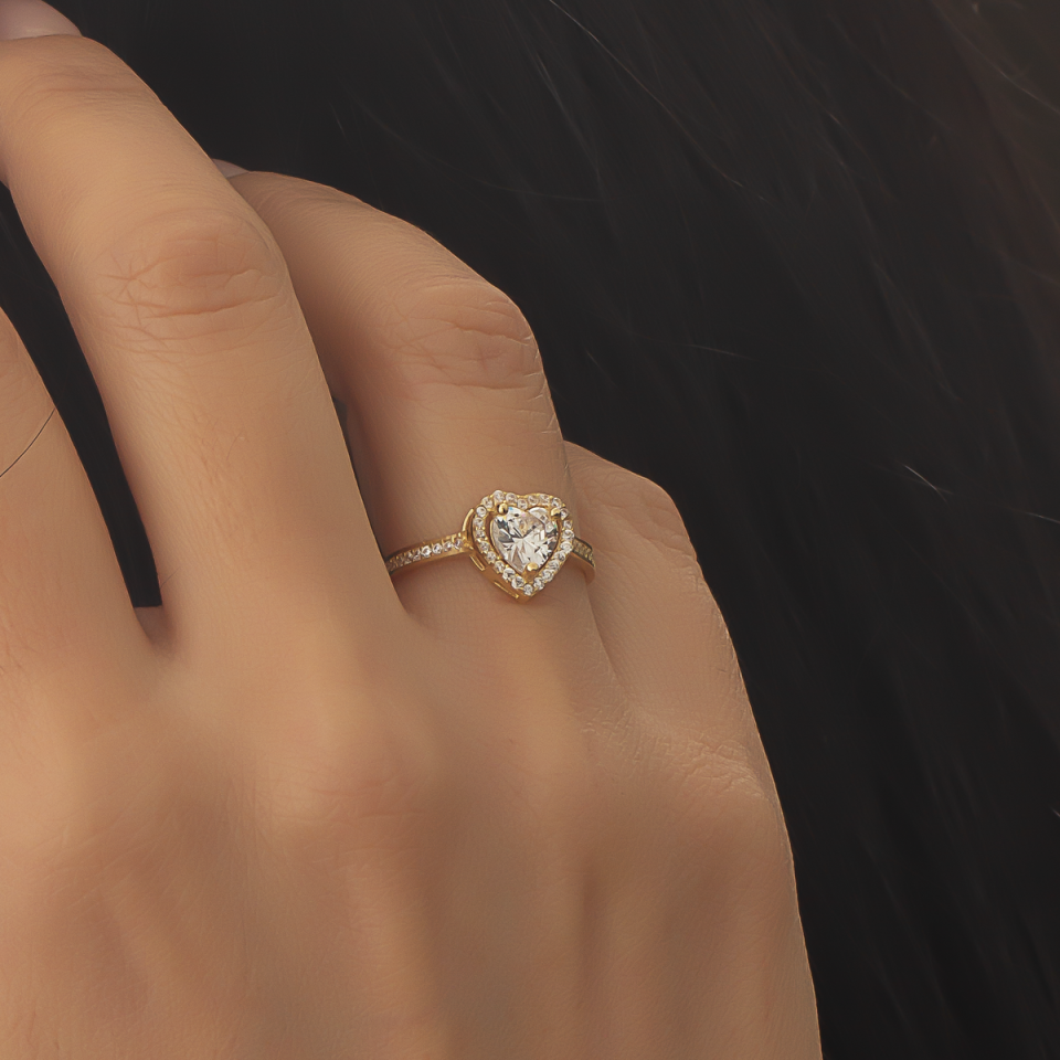 Altın Kalp Tek Taş Yüzük 6TEK851