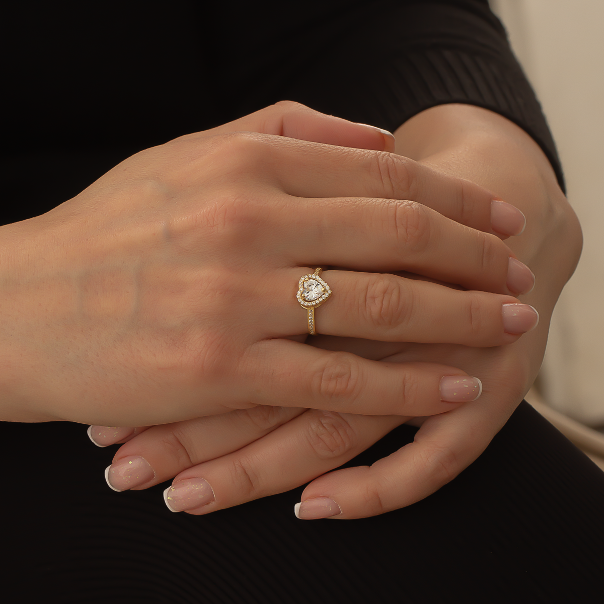 Altın Kalp Tek Taş Yüzük 6TEK851