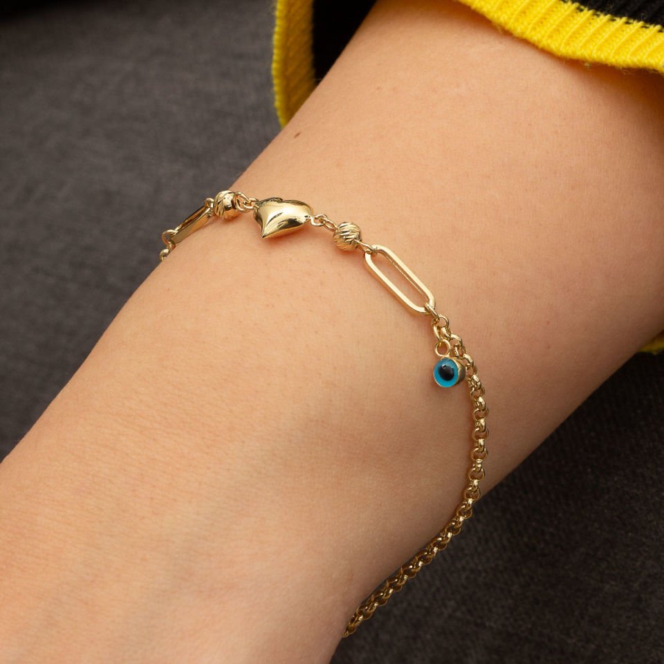 Kalp Detay Altın Bileklik