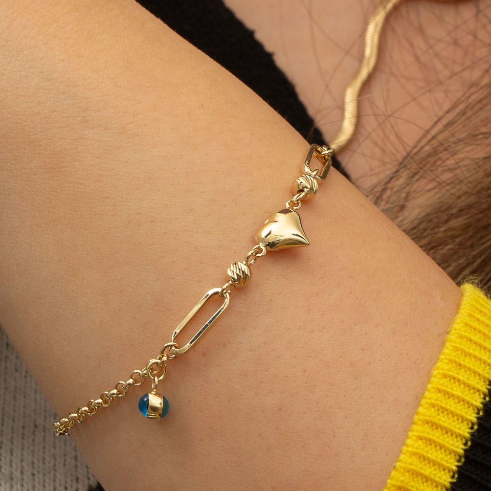 Kalp Detay Altın Bileklik