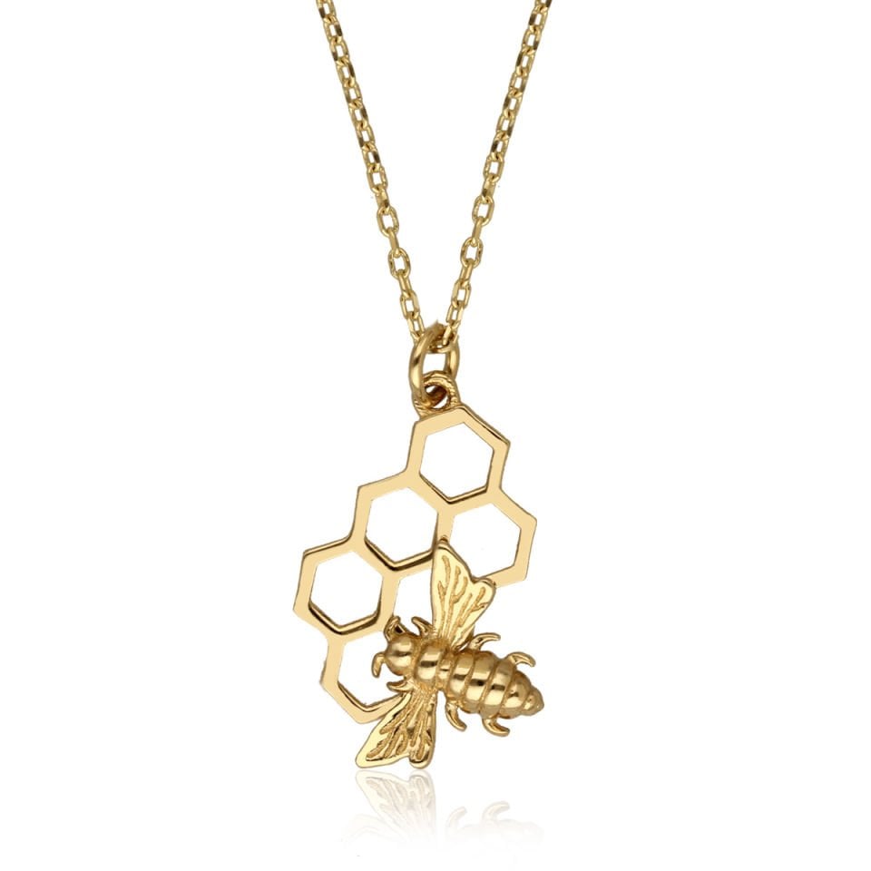 Altın Arı Peteği Figürlü Kolye