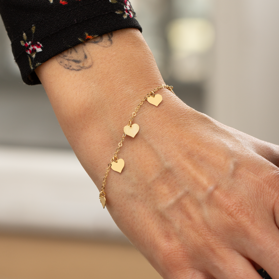 Altın Zincir Kalp Figürlü Bileklik