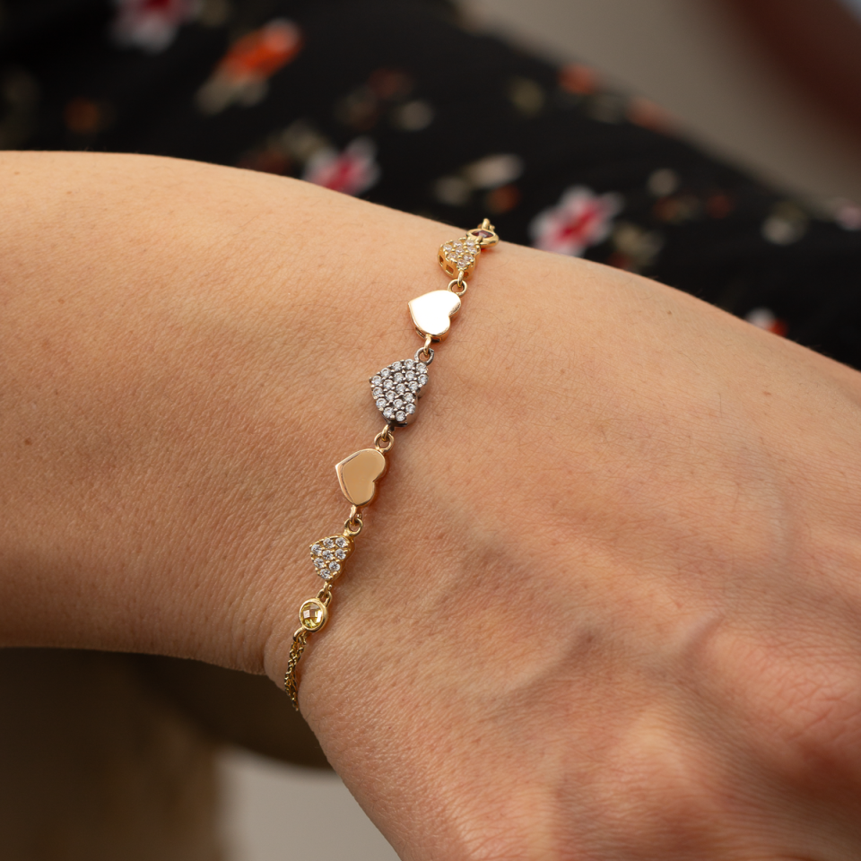 Altın Taşlı Kalp Figürlü Bileklik