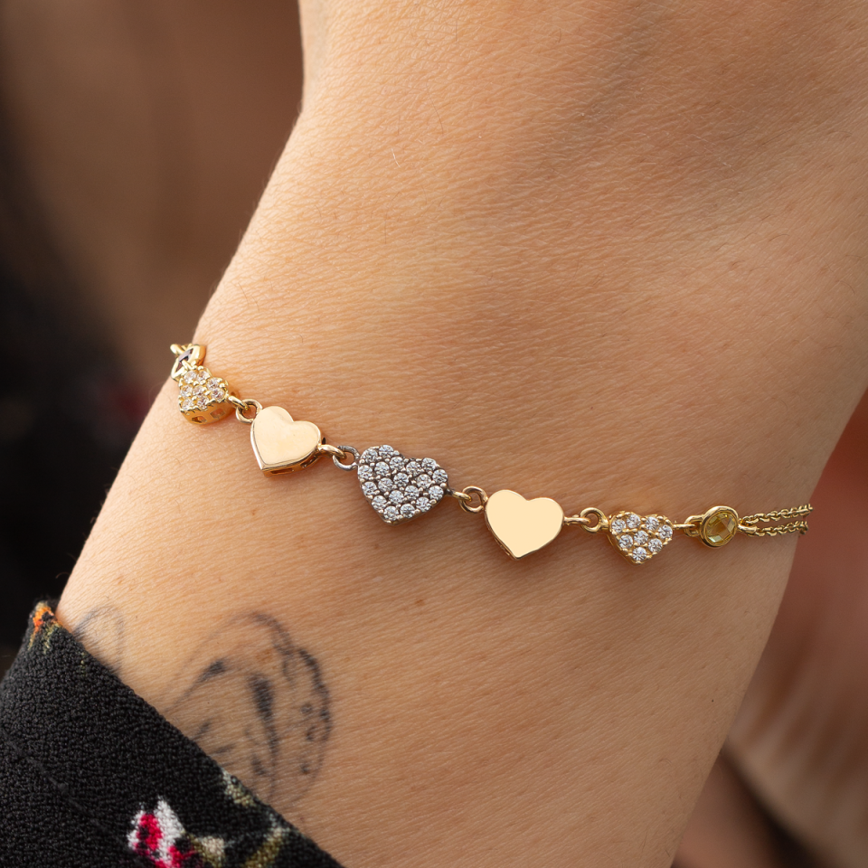 Altın Taşlı Kalp Figürlü Bileklik
