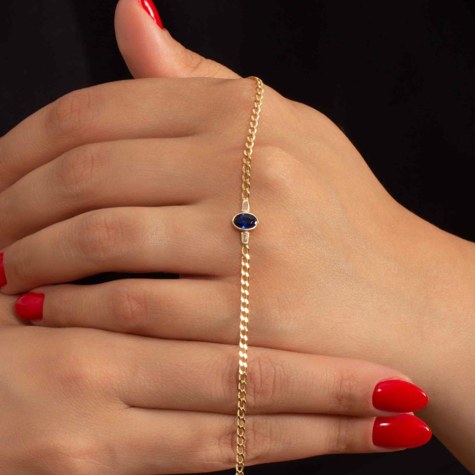 Mavi Taşlı Altın Bileklik