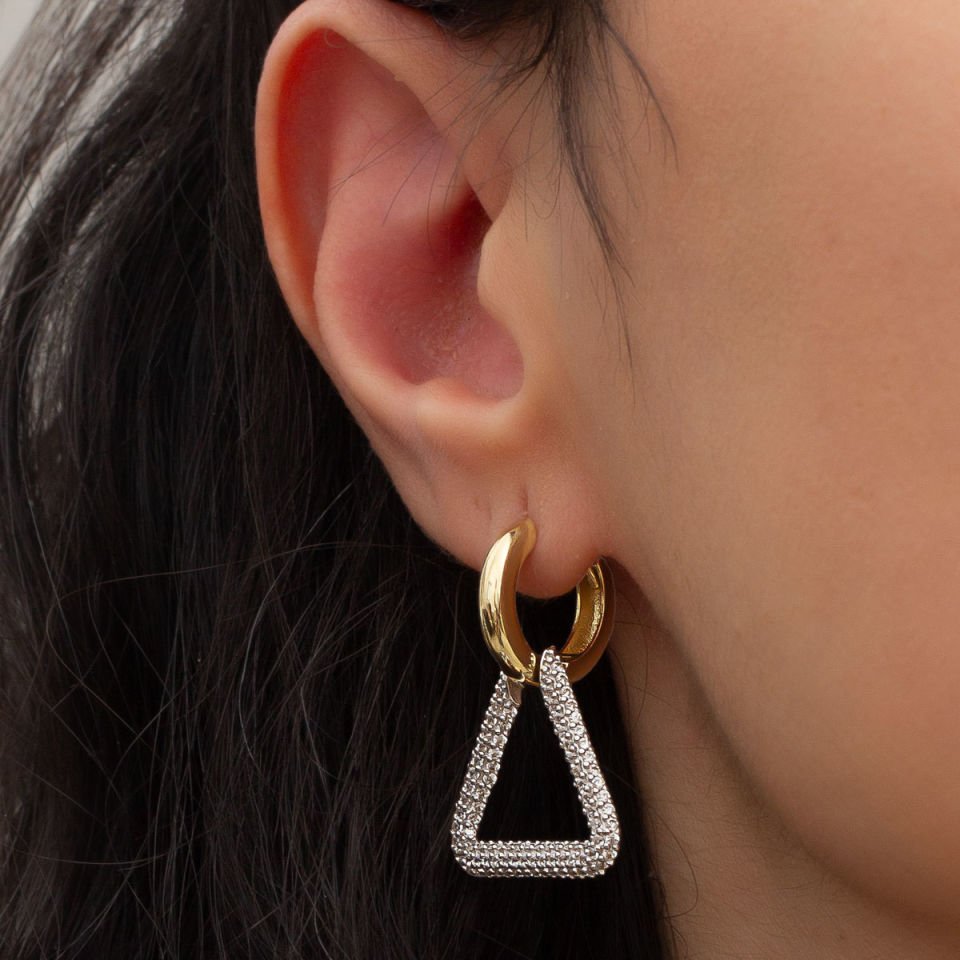 Altın Taşlı Üçgen Küpe