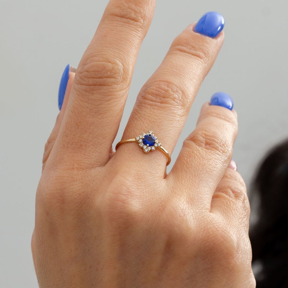 Mavi Taşlı Altın Yüzük B919227