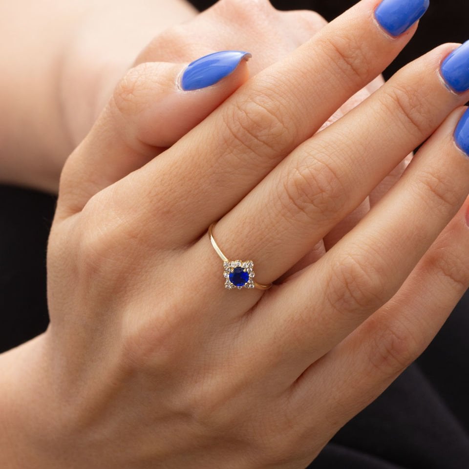 Mavi Taşlı Altın Yüzük B919227