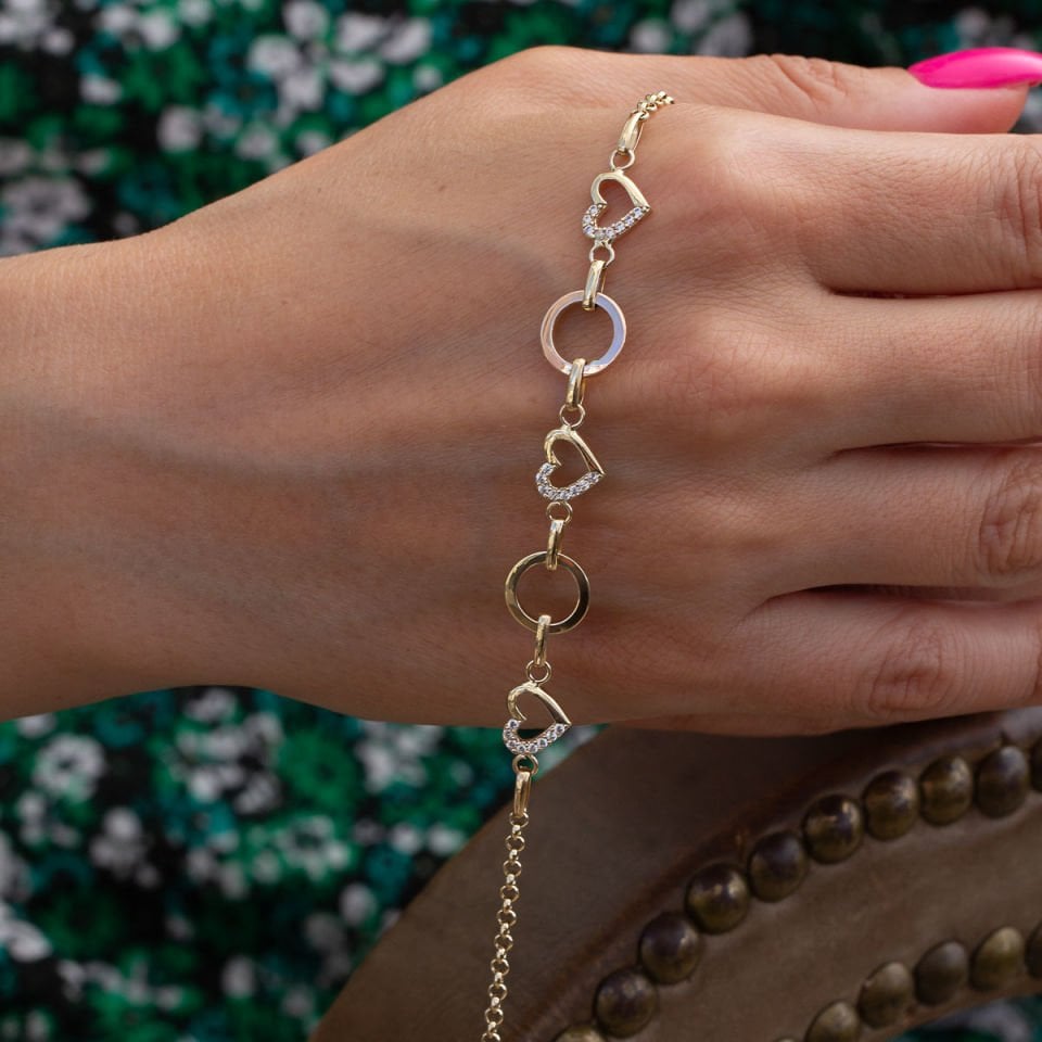 Altın Taşlı Kalp Detaylı Bileklik