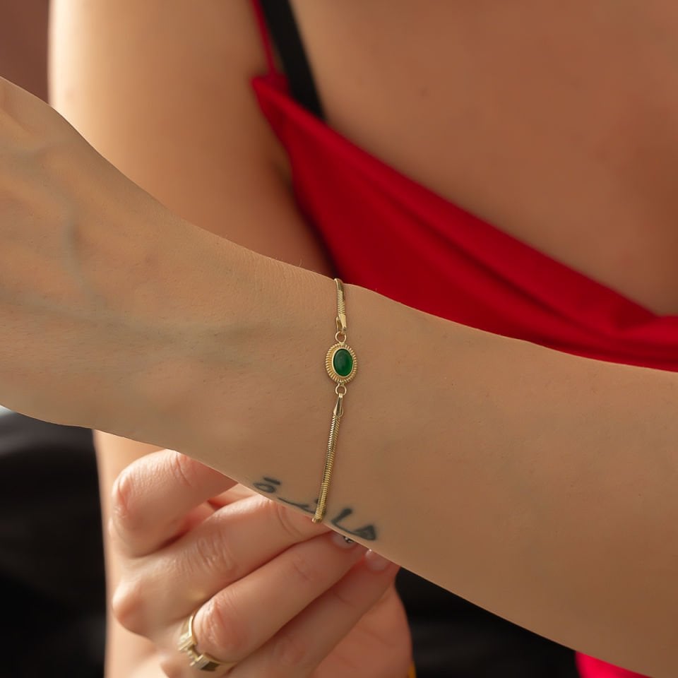 Altın Yeşil Taşlı Bileklik B926186