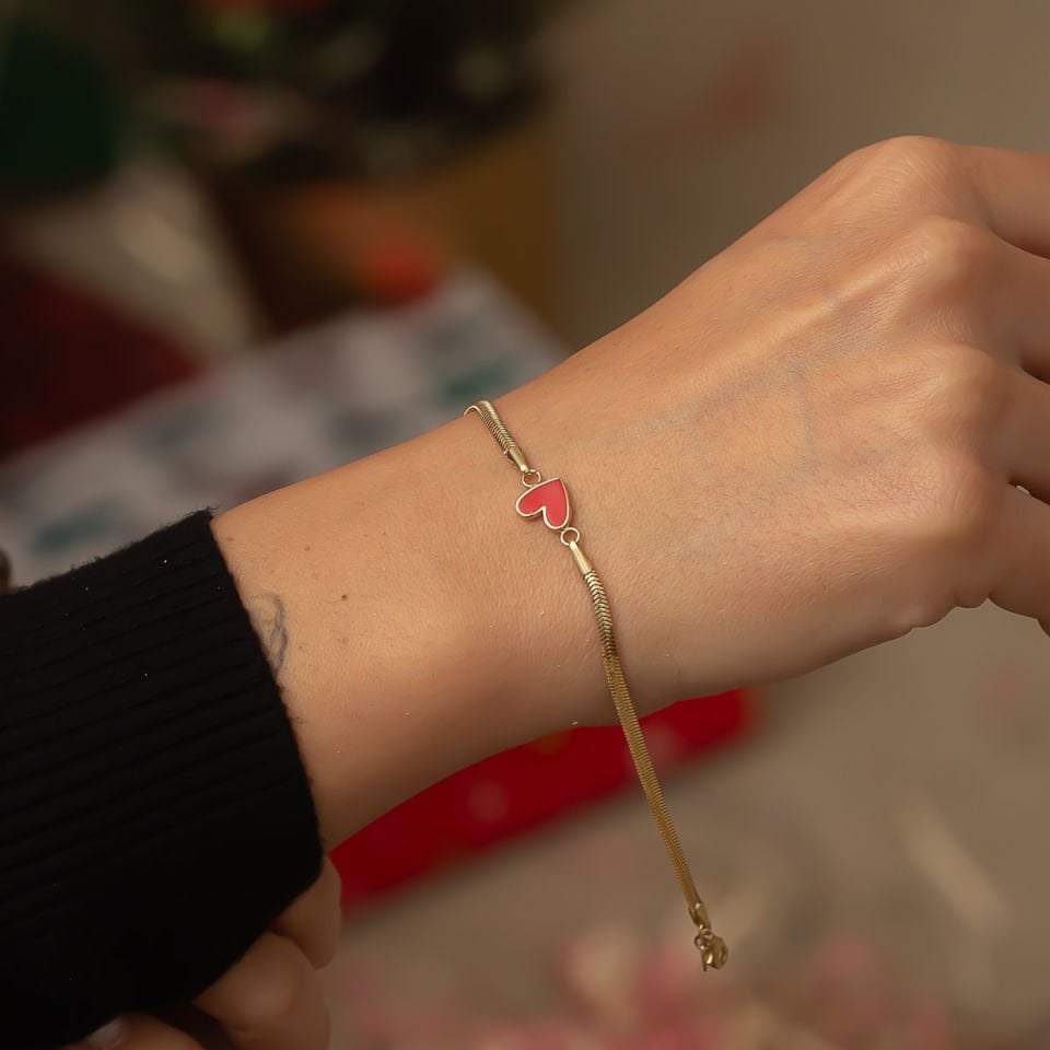 Altın Kırmızı Kalp Bileklik B932311