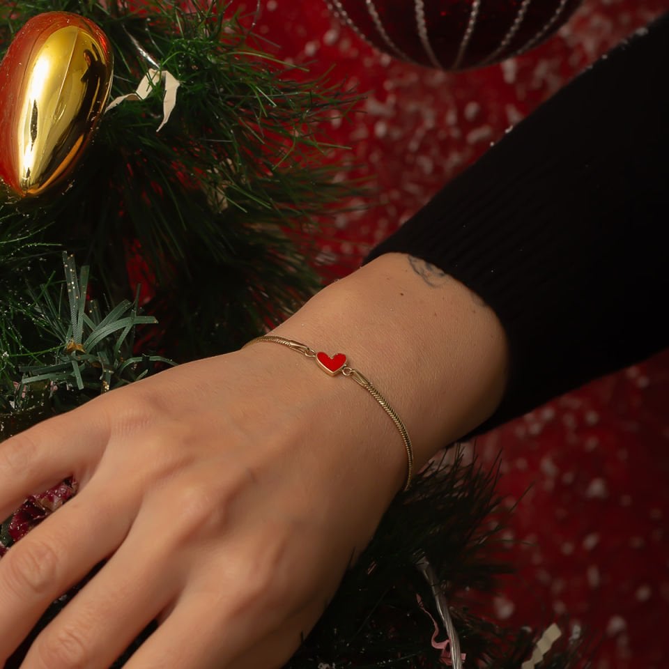 Altın Kırmızı Kalp Bileklik B932311