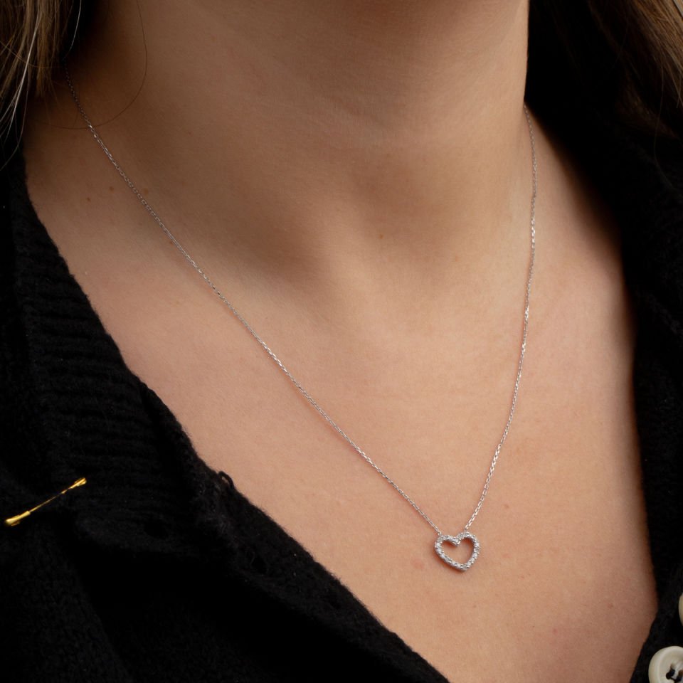 Altın Taşlı Kalp Kolye B913812