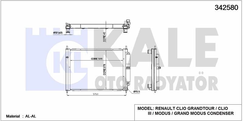 Motor Su Radyatörü (Klimasız) Clio 3 - III 1.5Dci K9K 8200138788 - Kale