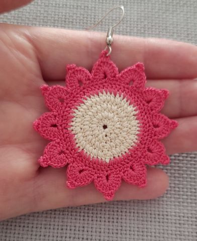 Elişi Ayçiçeği Küpe PEMBE & BEYAZ