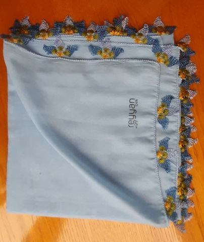 Elişi iğne oyalı  mavi yazma