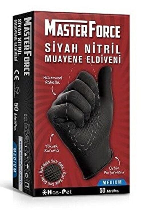 Has-Pet Masterforce Siyah Nitril Eldiven Pudrasız (L) 50'li