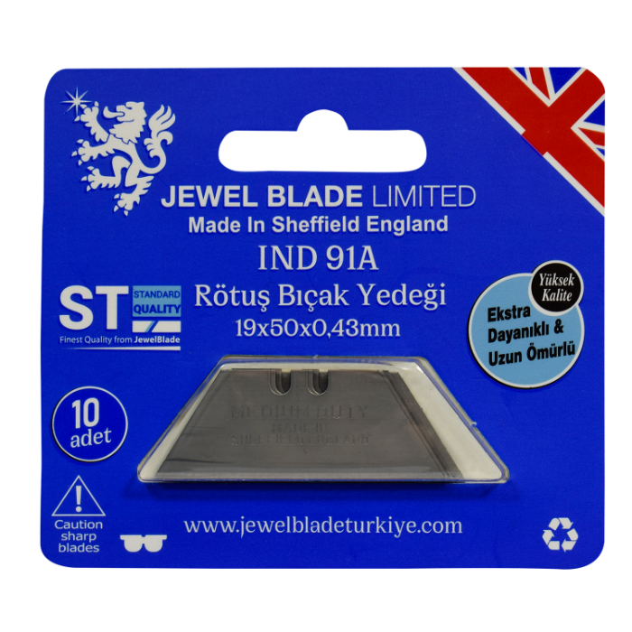 Jewel IND 91A-1303 Halı Bıçağı Yedek Ağzı 19x50mm 0,43mm 10lu