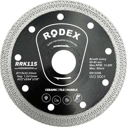 Rodex Islak & Kuru Elmaslı Seramik Kesme Diski 125mm (Agresif Kesim)