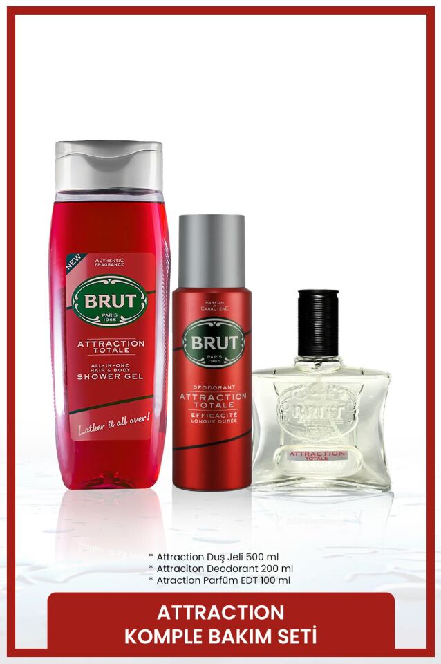 Attraction Men's Care Set Perfume EDT 100 ml, Deodorant 200 ml, Shower Gel 500 ml