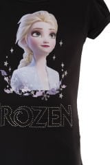 Elsa Frozen Baskılı Tişört-Siyah Renk