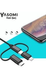 Yasomi Çift Başlı Type-C, Lightning, Micro Çıkışlı 5in1 Kablolu Hızlı Şarj