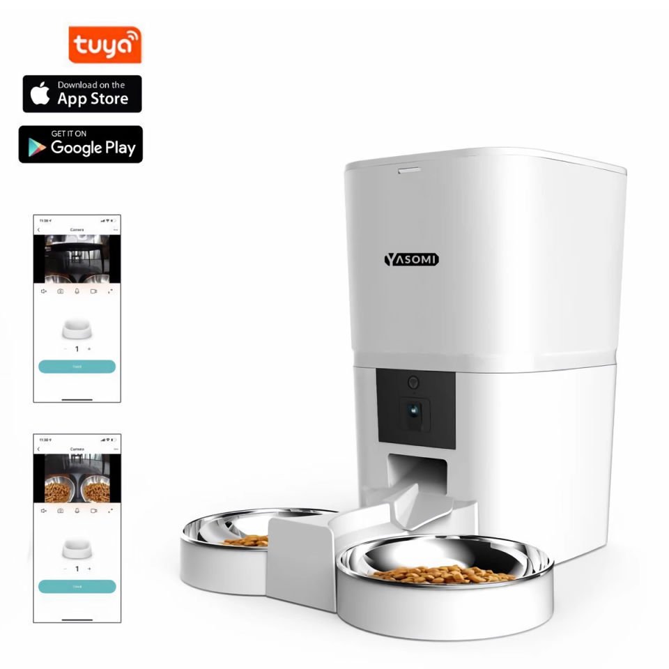 Yasomi MK6 6lt Kameralı Wifi Bağlantılı Tek ve Çift Kase Kullanımlı Kedi ve Köpek Besleyici (Beyaz)