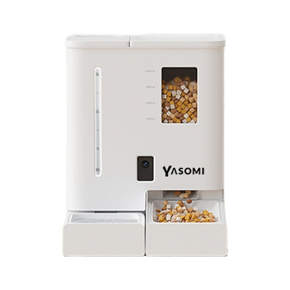Yasomi DU-F03V SmartPaw+ 2si1 Arada 4L/5L Kapasiteli Pilli/Kablolu Akıllı Otomatik Mama ve Su Kabı (Beyaz)