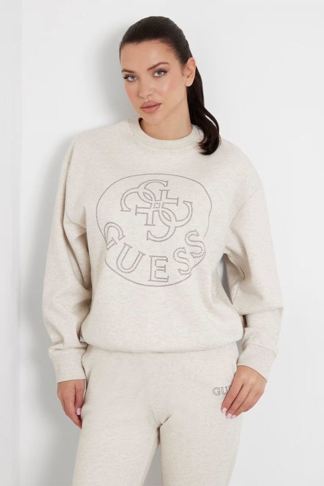 Guess Önü Logolu Sweatshirt Bej