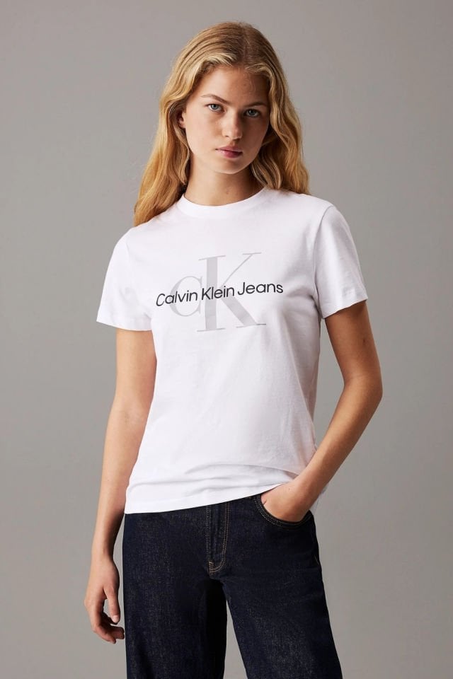 Calvin Klein Monogramlı Tişört Beyaz