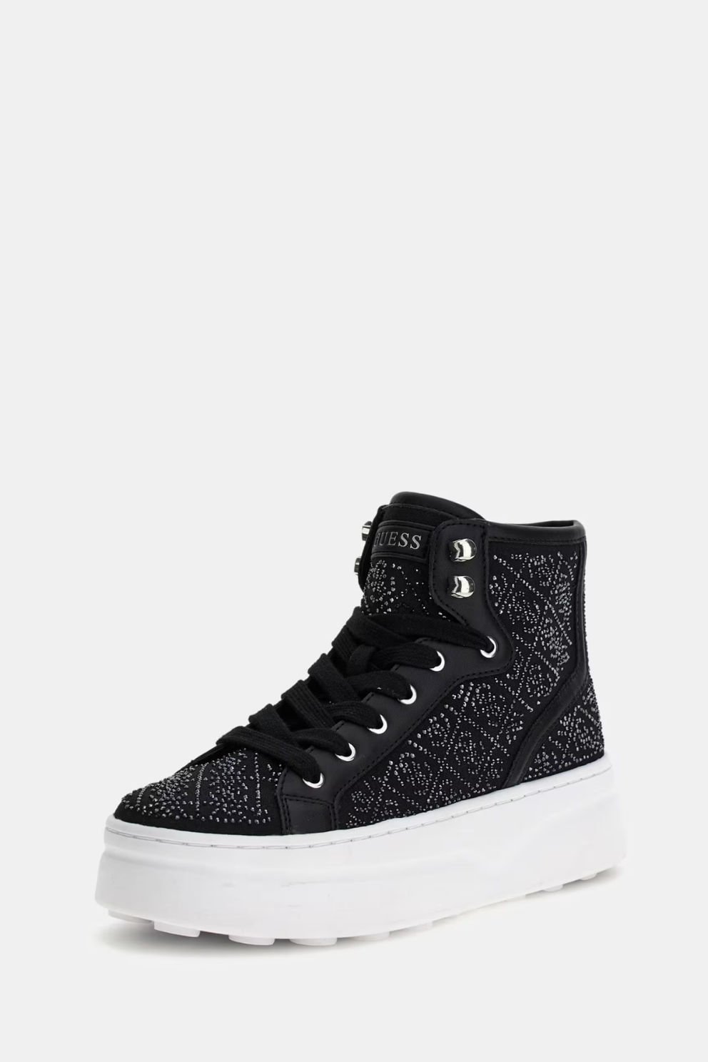 Guess Queenly Taşlı 4G Logolu Yüksek Sneaker Siyah