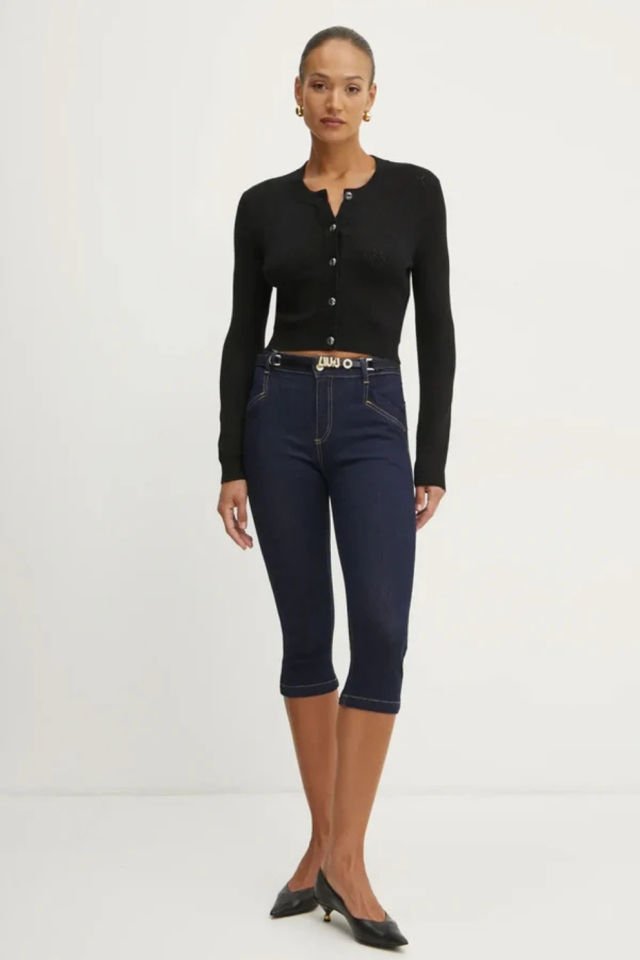 Guess Açık örgü Crop Kesim Hırka Siyah