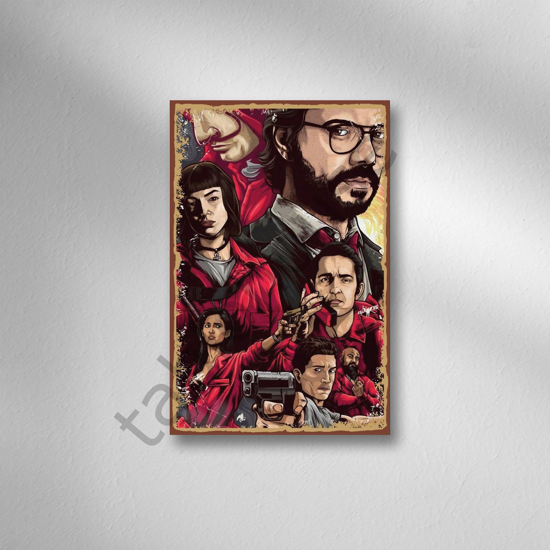 La Casa De Papel Retro Ahşap Poster