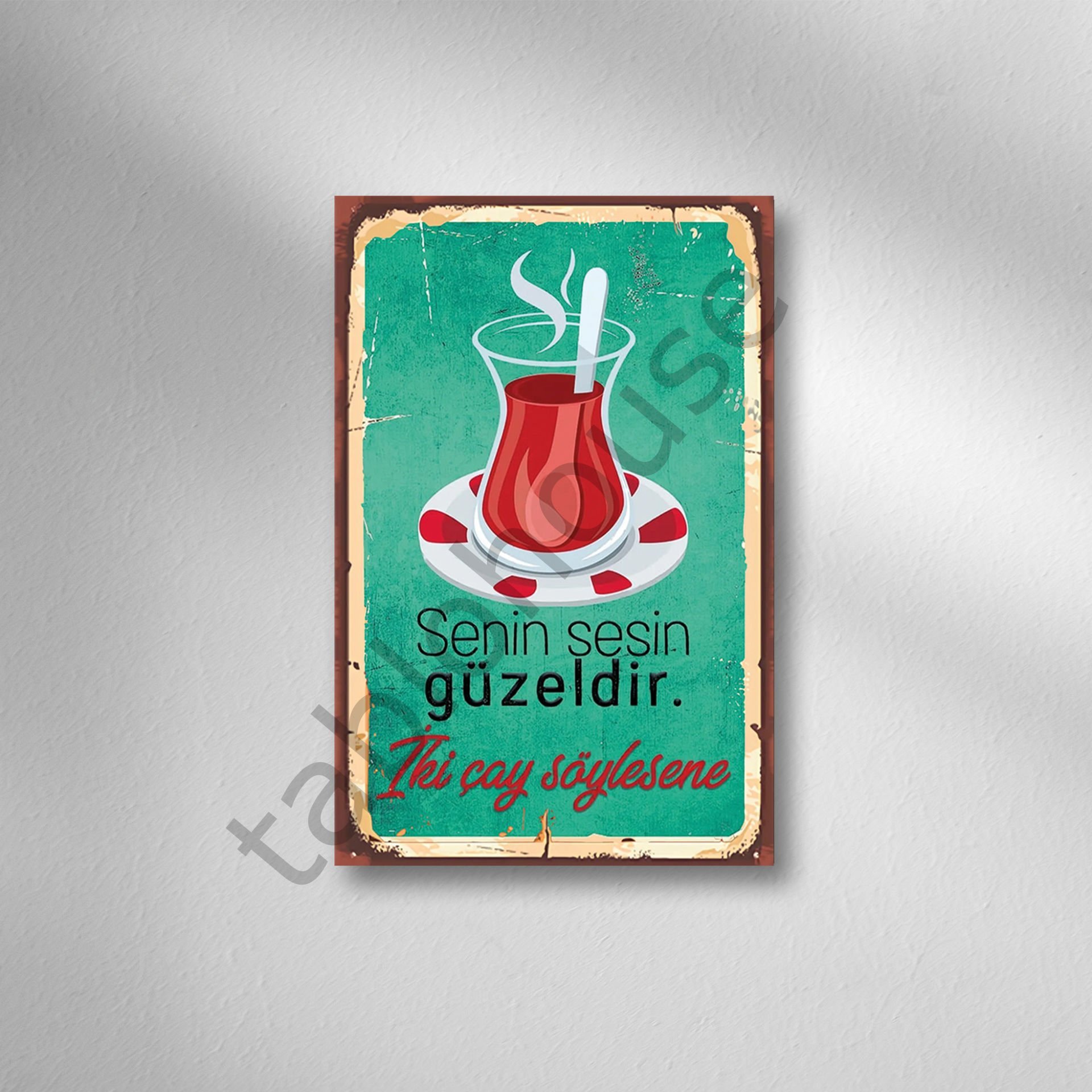 Bi Çay Söylesene  Retro Ahşap poster