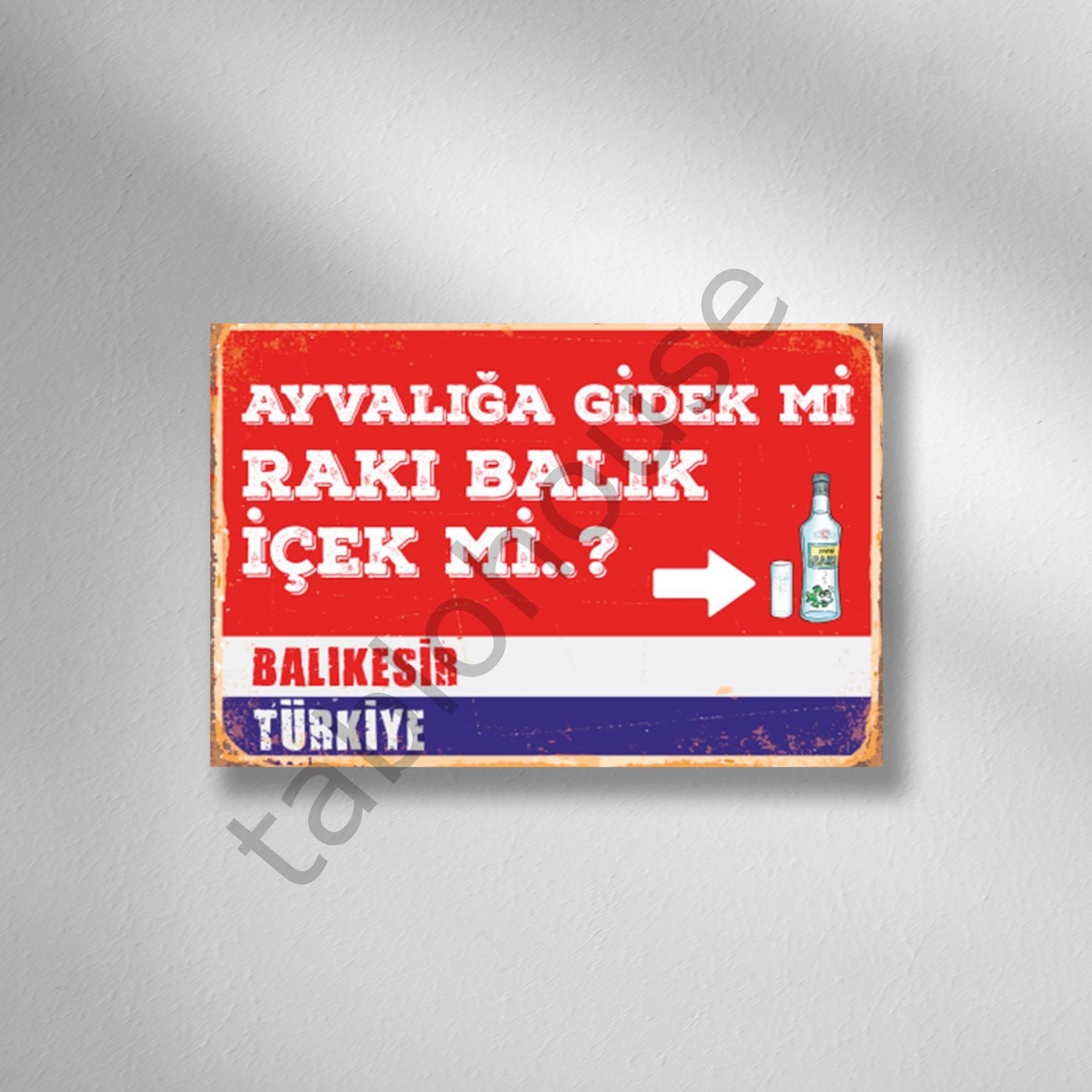 Ayvalığa Gidek Mi ? Retro Ahşap Poster