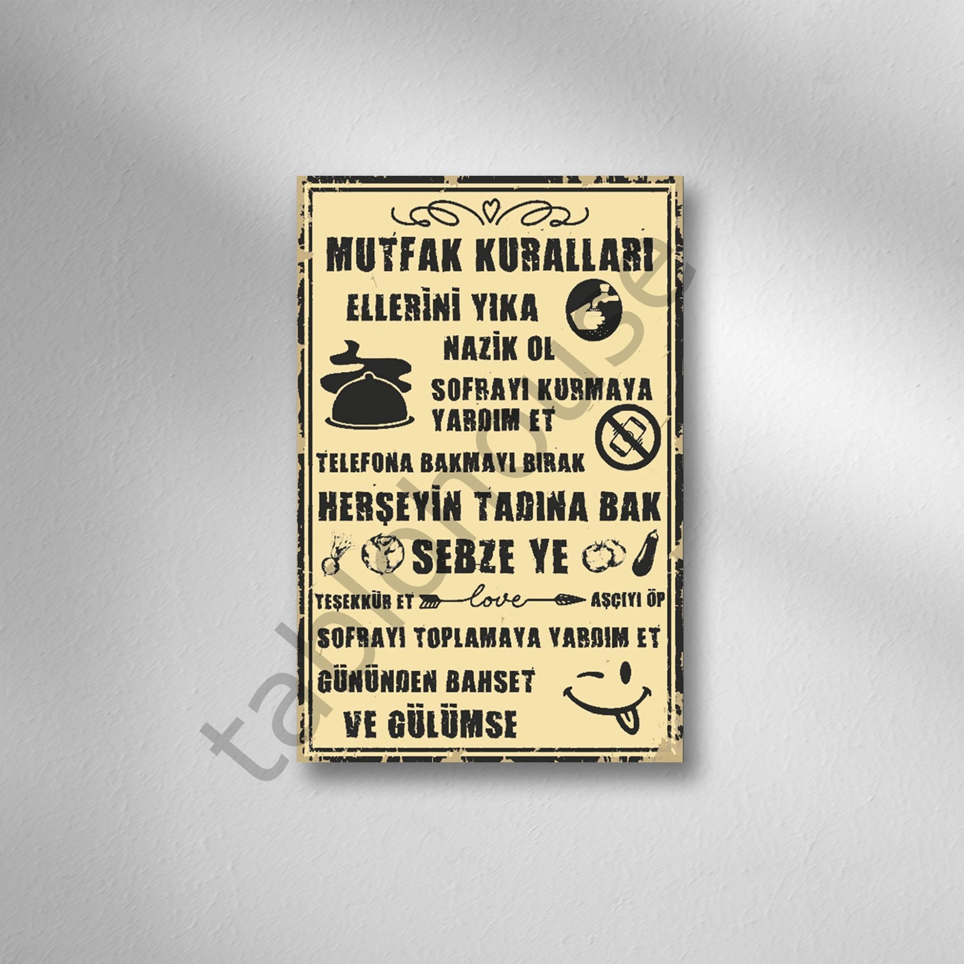 Mutfak Kuralları Retro Ahşap Poster