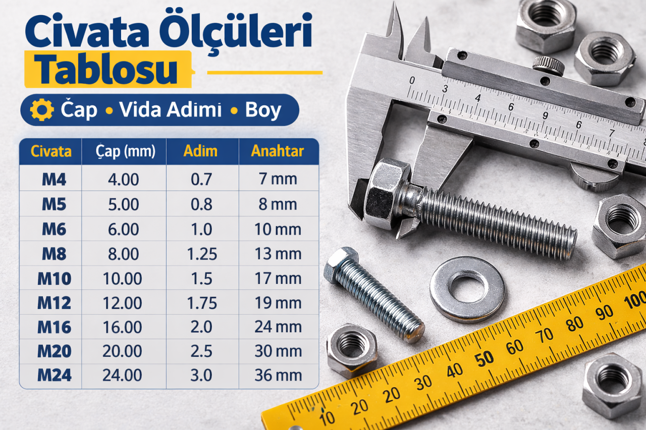 Civata Ölçüleri Tablosu (Metrik Civata Ölçü Rehberi)