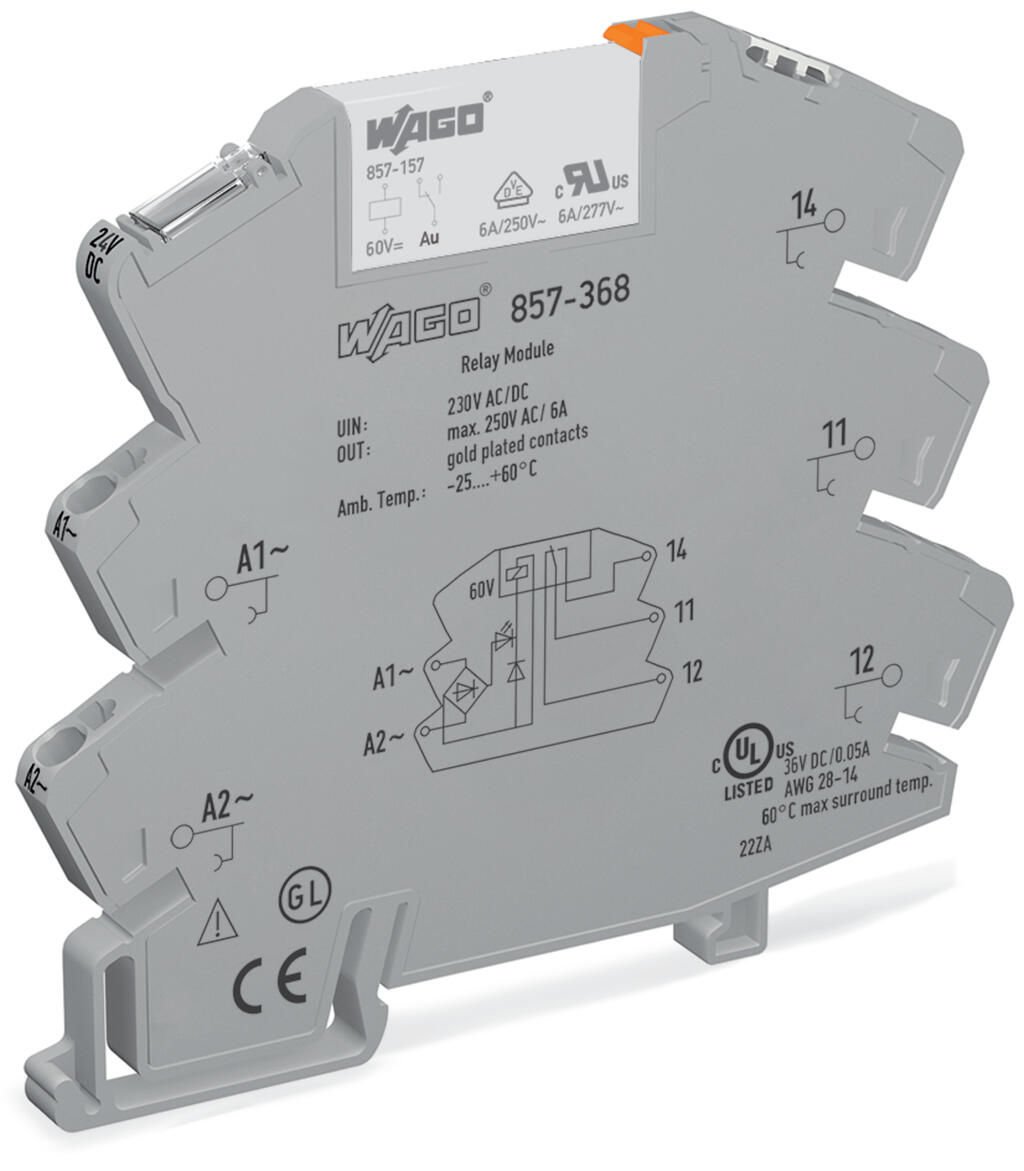 Wago 857-368 220V AC/DC 1 CO 6A Altın Kontak Ledli Slim Röle