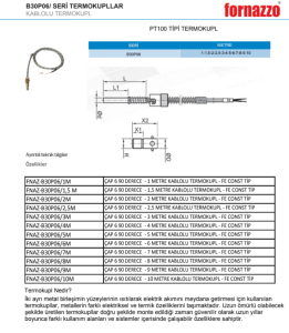 Fornazzo FNAZ-B30P06/8M Çap 6 90 Derece 8M Kablolu Fe Const Tip Termokupl