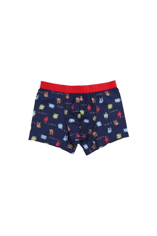 Erkek Çocuk Pamuklu Uzay Baskılı Atlet Boxer Takım 5 - 7 Yaş - Lacivert - Turuncu