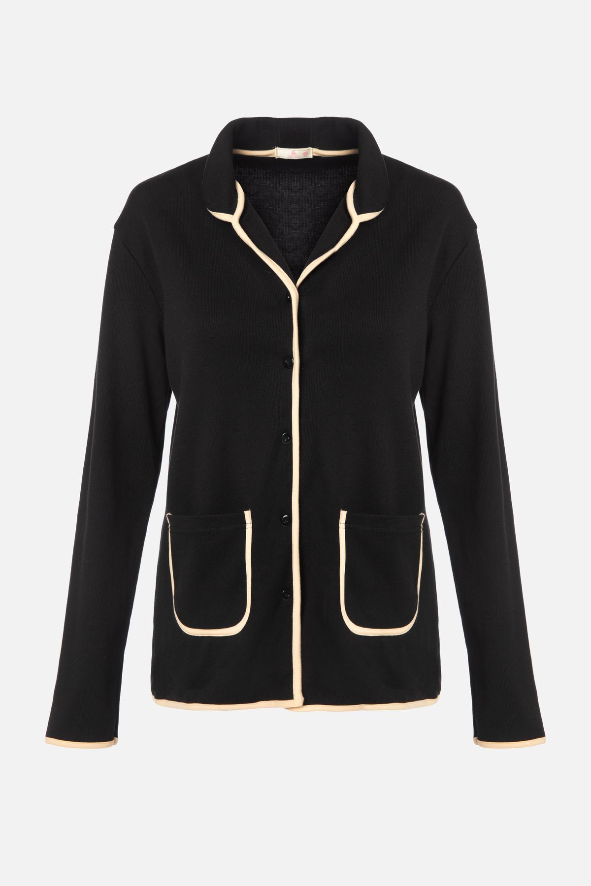 Kadın Pamuklu Kaşkorse Uzun Kollu Ara Biyeli Cep Detaylı Gömlek Yaka Ten Pijama Takımı KO70143 - XL