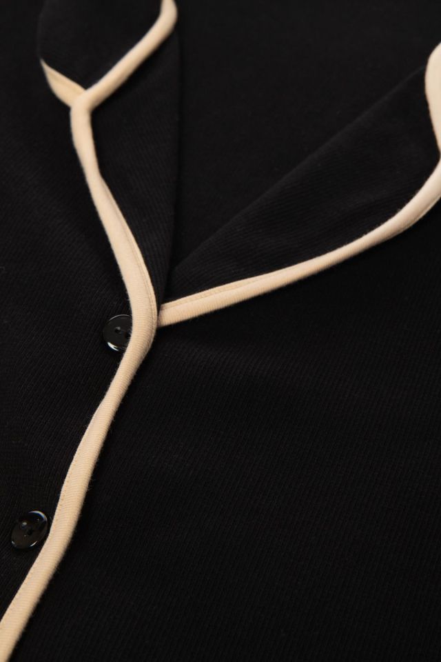 Kadın Pamuklu Kaşkorse Uzun Kollu Ara Biyeli Cep Detaylı Gömlek Yaka Ten Pijama Takımı KO70143 - XL