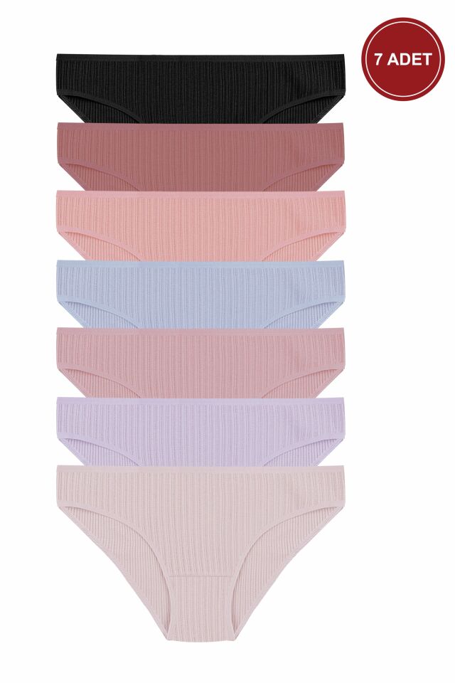 Kadın 7'li Ajur Slip Mavi -  Pembe - L  - XL